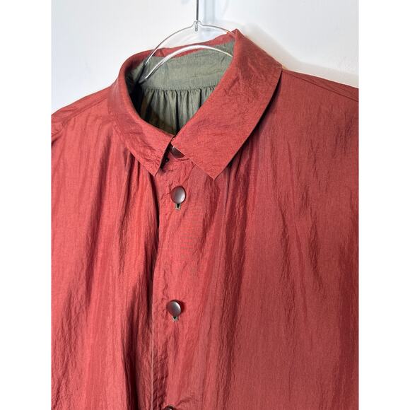 Vintage 1980s Sanyō Reversible Japanese Nylon Coat A-Line Olive & Red medium - Picture 4 of 13